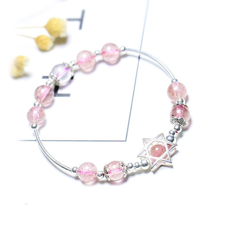 楽天ブリルビブレスレット レディース いちご水晶 パワーストーン 六芒星 シルバー925 縁結び ラッキーアイテム かわいい スターモチーフ