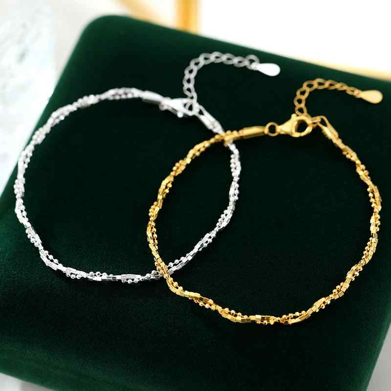 ブレスレット レディース S925 シルバー 銀製 ダブルチェーン キラキラ 輝く 小さめ おしゃれ かわいい ファッション 手飾り 細身 バングル シルバーアクセサリー シルバー(4)