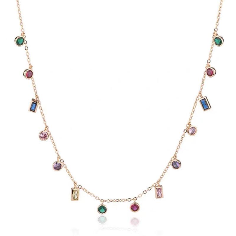 ネックレス レディース 彩色ジルコニア 竹節チェーン 幾何学模様 個性派 おしゃれ プレゼント ギフト 1..