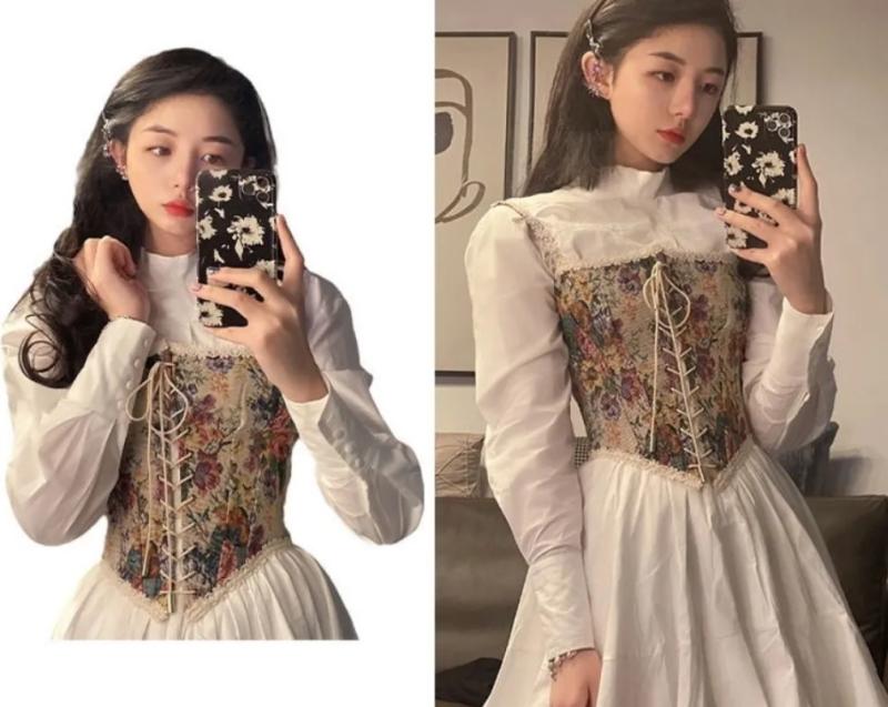 キャミソール レディース フレンチ レトロ 吊りスカート ビスチェ ポリエステル 花柄 XS S M L XL XXL ..