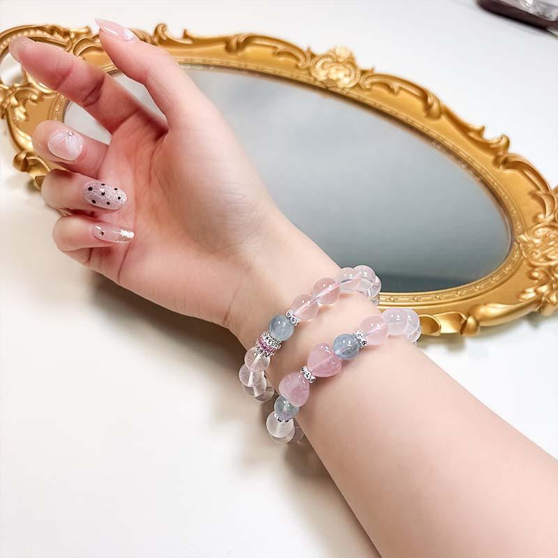 楽天ブリルビブレスレット レディース 豪華感 水晶 海藍宝 ピンク水晶 パワーストーン かわいい ハート型 電気メッキ加工 普段使い お呼ばれ