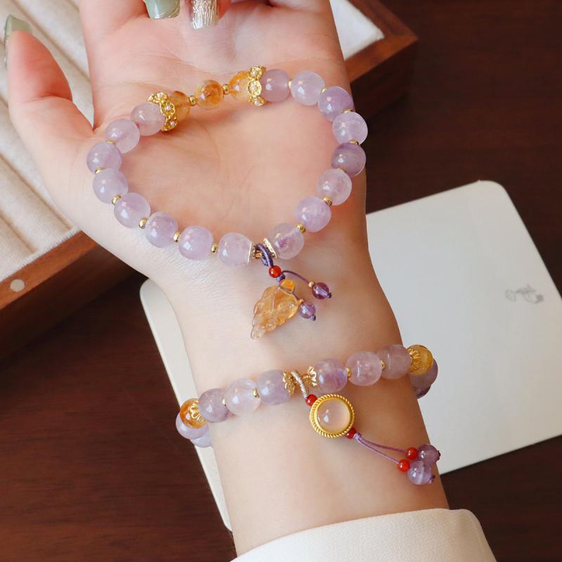 ブレスレット レディース 石 パープル アメジスト 手作り ビーズ 幾何学 春夏2