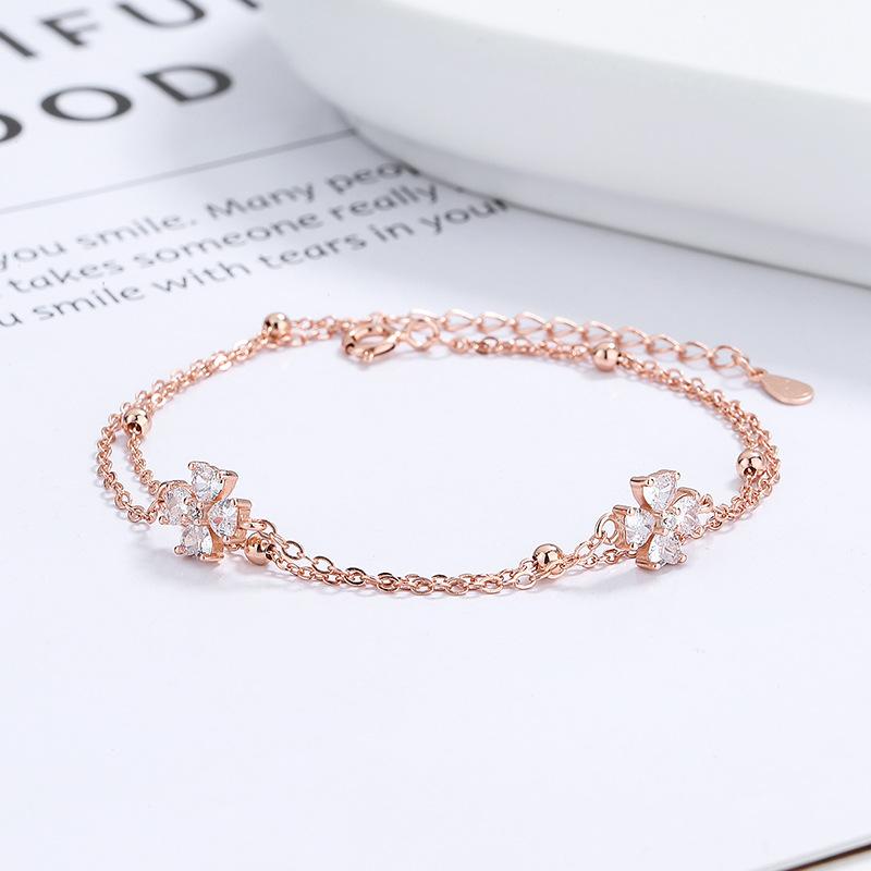 楽天ブリルビブレスレット レディース 四つ葉 クローバー シルバー925 銀製 幾何学模様 白ゴールド ローズゴールド エレガント シンプル アクセサリー