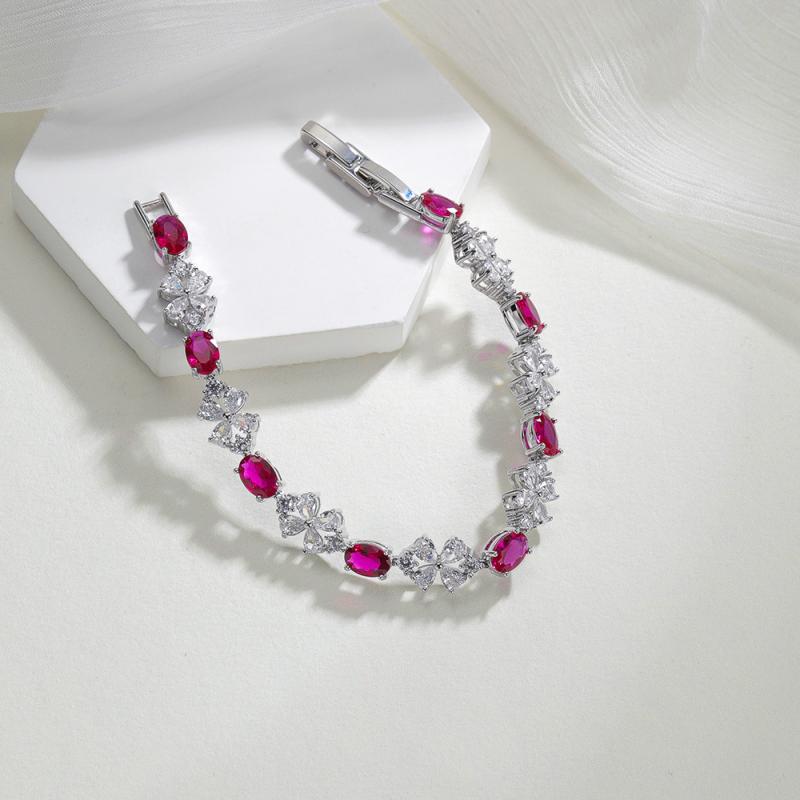 楽天ブリルビブレスレット レディース 豪華感 合成ルビー ジルコニア 花柄 アクセサリー パーティー 普段使い お呼ばれ 旅行 結婚式