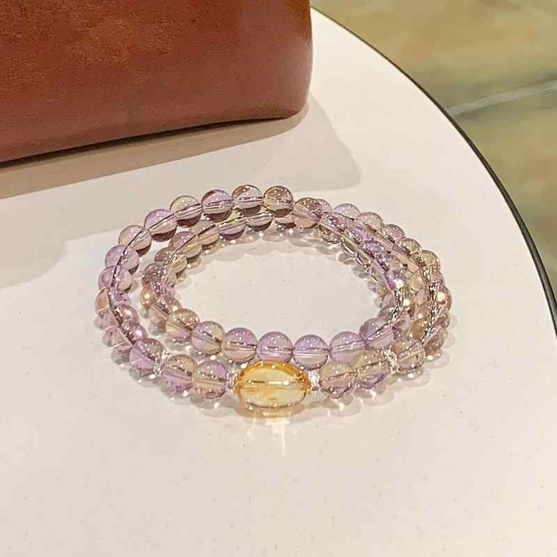 楽天ブリルビブレスレット レディース 紫水晶 黄水晶 腕輪 豪華感 ビーズ 二連 重ね付け 手作り 幾何学模様 幾何的 清新 甘い 韓国 アクセサリー2