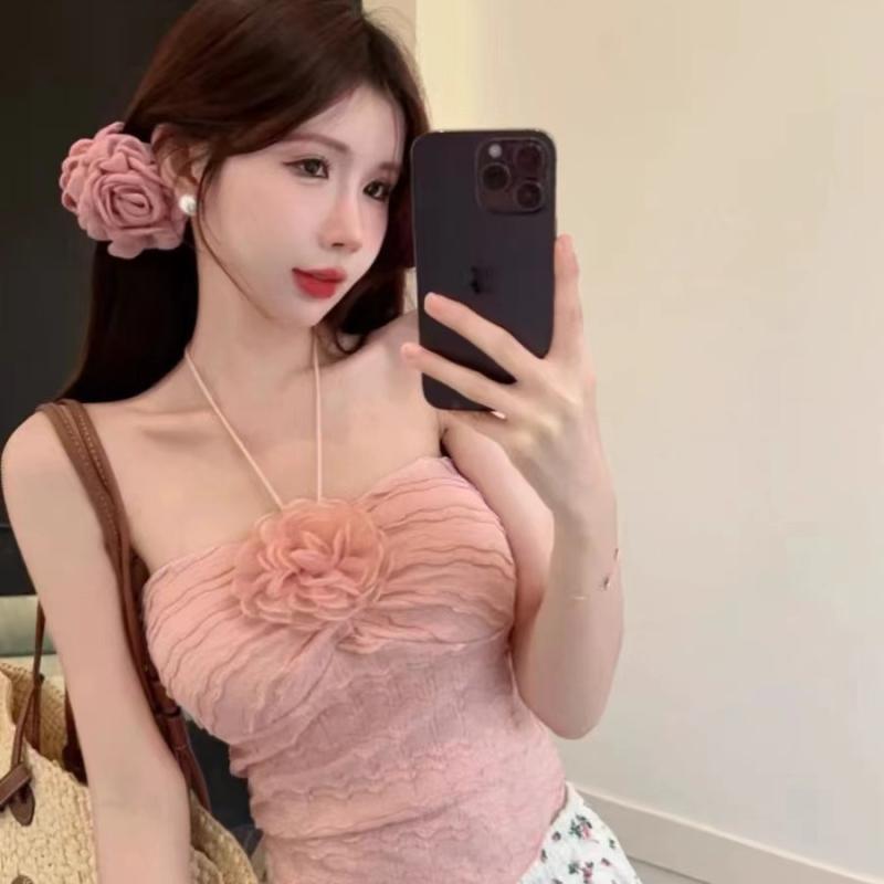 タンクトップ レディース 春夏 接触冷感 ポリエステル 一字领 挂脖 チョーカー風 肌着 トップス インナ..