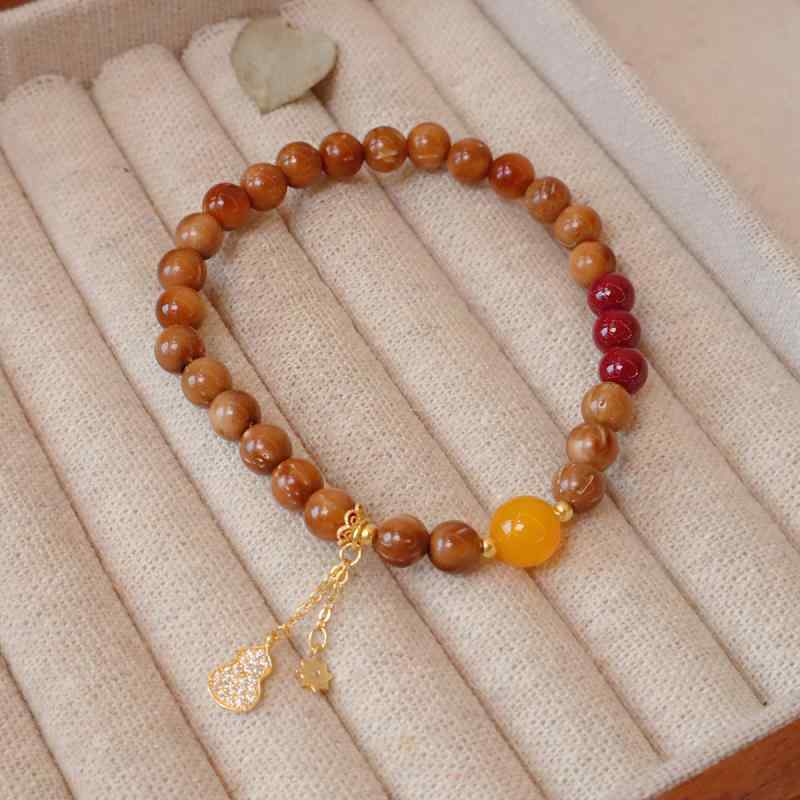 ブレスレット レディース 木 数珠 蜜蝋 和田玉 シルバー アクセサリー 新中式 個性 風 幾何学模様2(4)