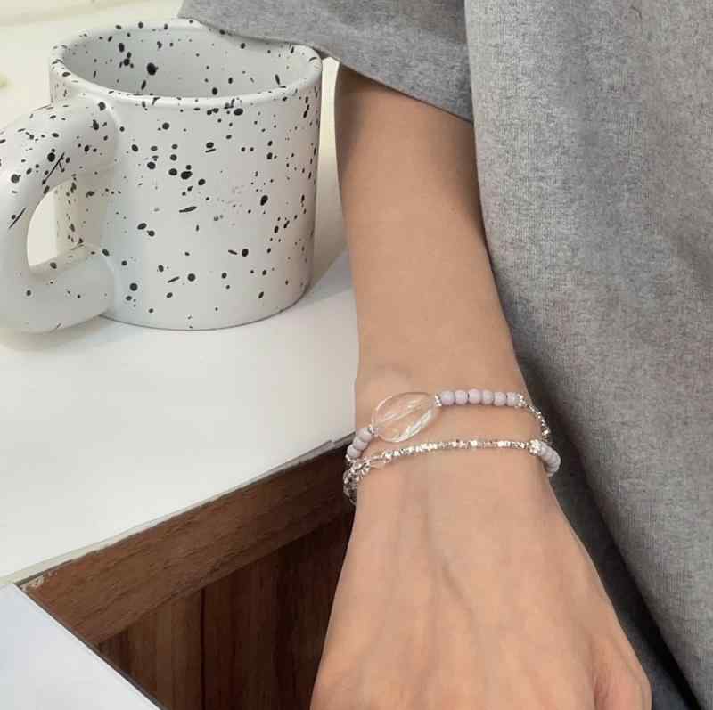 楽天ブリルビブレスレット レディース シルバー925 白水晶 カラー ビーズ 韓国 薄荷緑 香芋紫 奶油白 旅行 記念日 ギフト