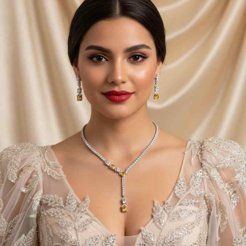 ネックレス レディース ジルコニア ペンダント 幾何学模様 ボックスチェーン 通勤 デート パーティー ラッキーアイテム ホワイト ピンク系 イエロー グリーン