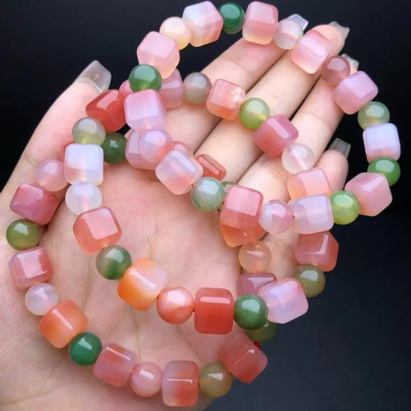 ブレスレット レディース 天然石 瑪瑙 メノウ カット 桶型 ビーズ 花 蓮 ハス 車輪 四角 砂糖 アクセサ..