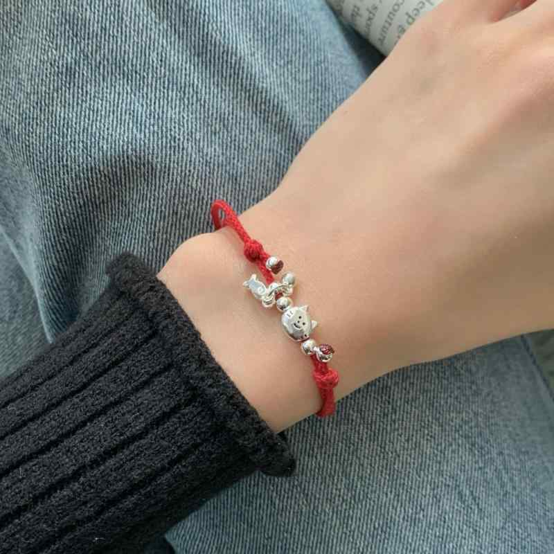 ブレスレット レディース かわいい 猫 小魚 レッド シルバー 韓国風 デザイン 高級感 新年 ラッキーアイテム 925シルバー 電気メッキ加工 アニマル モチーフ(4)