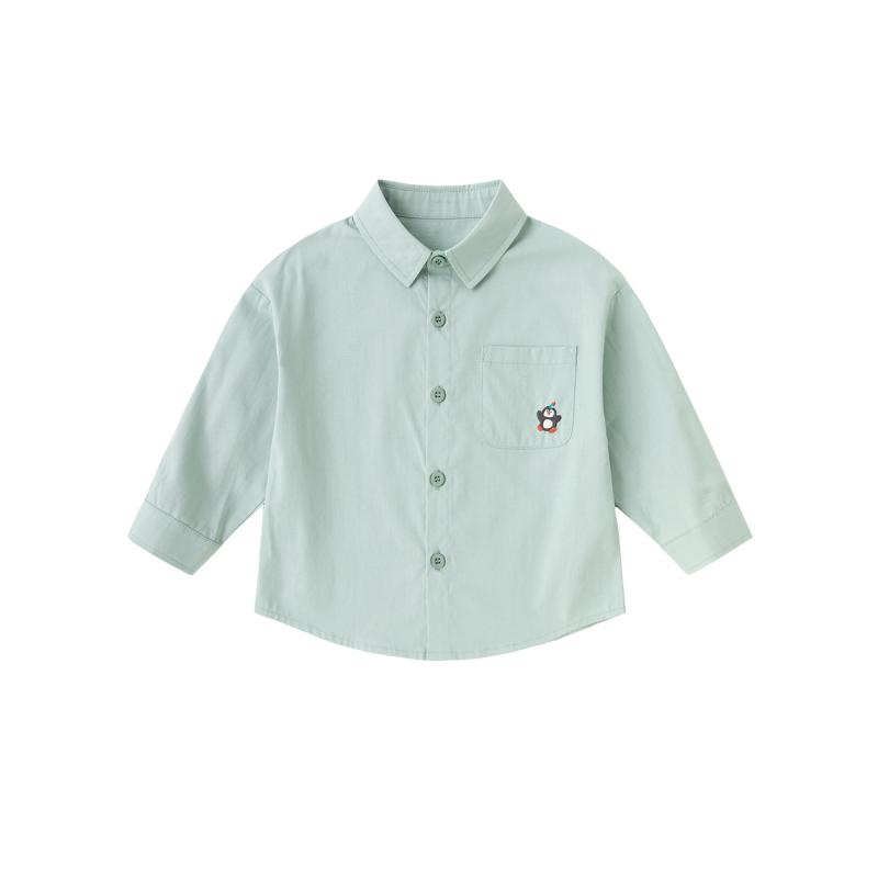 シャツ キッズ ベビー 子供用 男女兼用 トップス 長袖 コットン 綿100％ 襟付き カジュアル かわいい 春秋 ベージュ 水色 ピンク