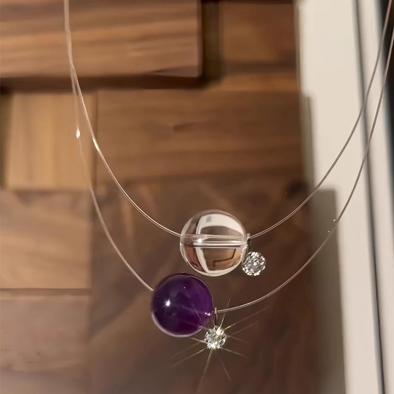 楽天ブリルビネックレス レディース 紫水晶 白水晶 S925シルバー ペンダント 幾何学模様 鎖骨チェーン アクセサリー エレガント 軽量 ナチュラル かわいい 上品