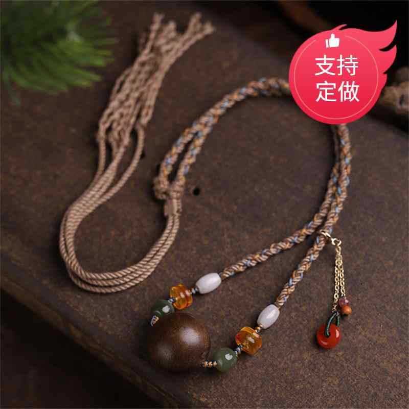 ネックレス レディース 民族風 棋楠沈香木 レトロ ペンダント アクセサリー チェーン 鎖骨 金蟾 招財猫 福字 平安鎖 ユニセックス(4)