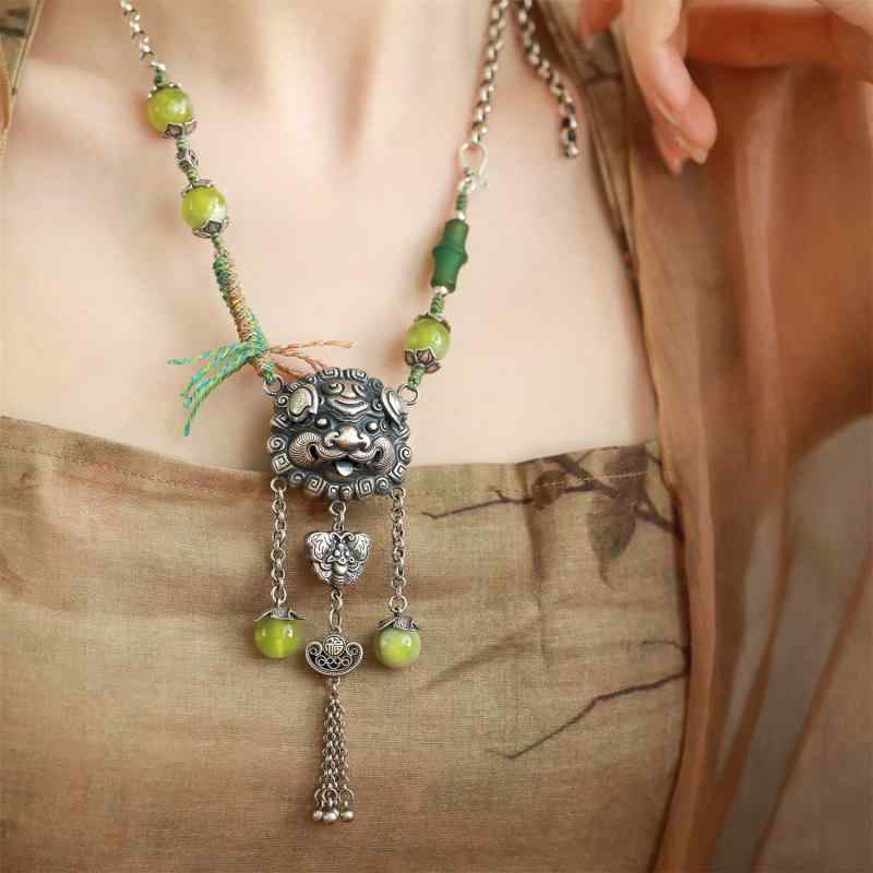 楽天ブリルビネックレス レディース 瑪瑙 アゲート シーサー 中華風 タッセル シルバー 電気メッキ加工 竹節チェーン 星座 フルーツ 花柄 昆虫 葉っぱ 動物 文芸 レトロ