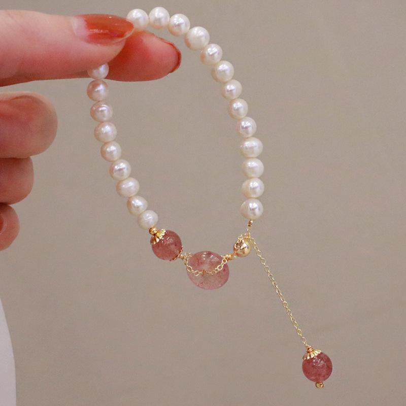 楽天ブリルビブレスレット レディース 淡水パール 石 ストロベリークォーツ 平安扣 幸運 お守り 腕飾り アクセサリー 雑貨