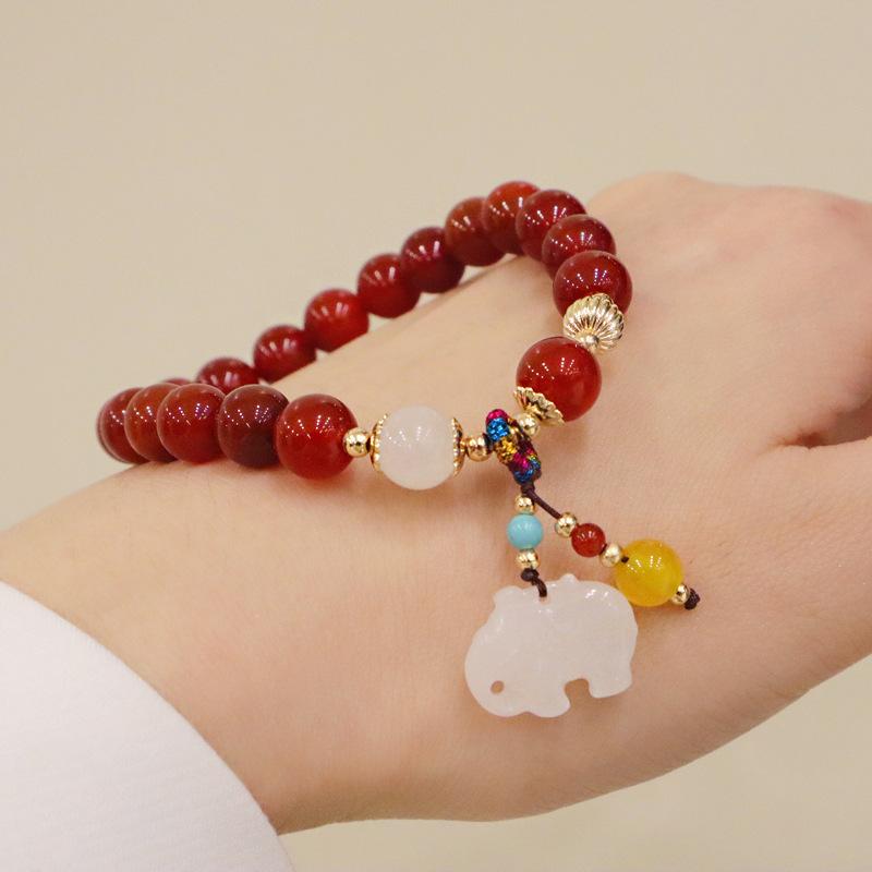 ブレスレット レディース 水晶 南紅 和田玉 ハンドメイド ビーズ 吉祥文様 福象 アニマルモチーフ 新中式 個性風 幾何学模様 手作り