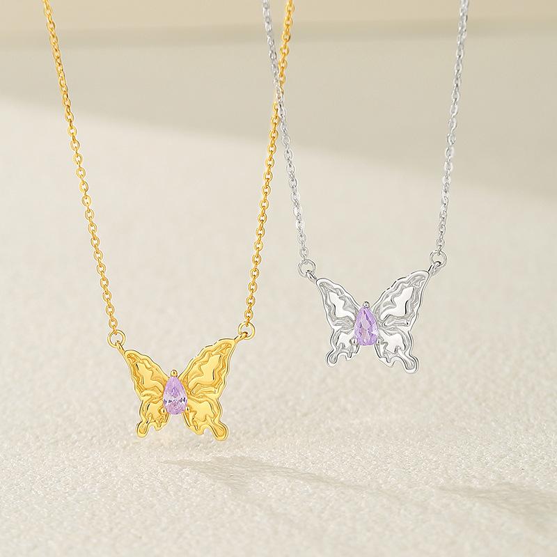 ネックレス レディース S925 シルバー 蝶 バタフライ ジルコニア ペンダント チョーカー Kゴールド 白金色 アクセサリー ジュエリー ギフト