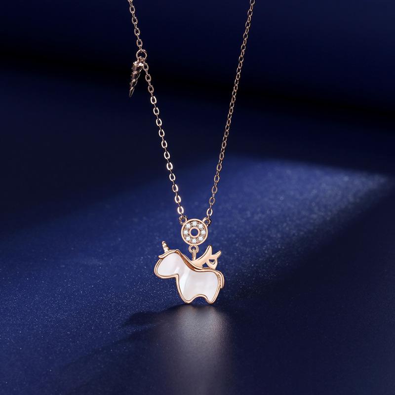 ネックレス レディース シルバー925 ユニコーン ペンダント チョーカー かわいい ファッション アニマルモチーフ ラインストーン 十字チェーン 動物 白金色 ローズゴールド 人気 おしゃれ ファッション 通勤 普段使い