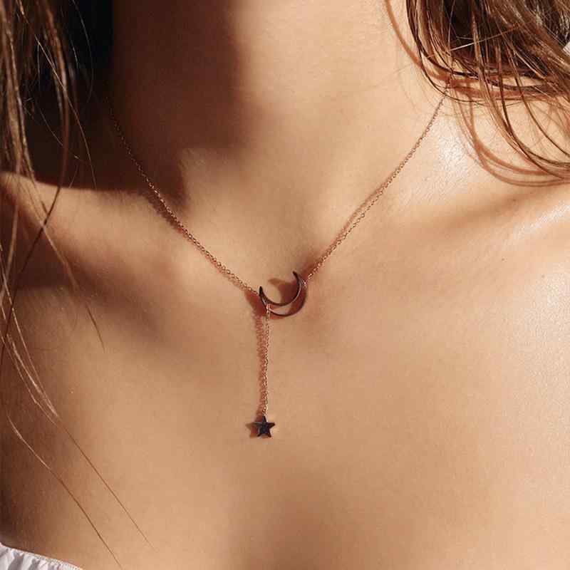 ネックレス レディース 星 月 シルバー925 幾何学模様 十字チェーン ローズゴールド 電気メッキ加工 ペンダント チョーカー アクセサリー(4)