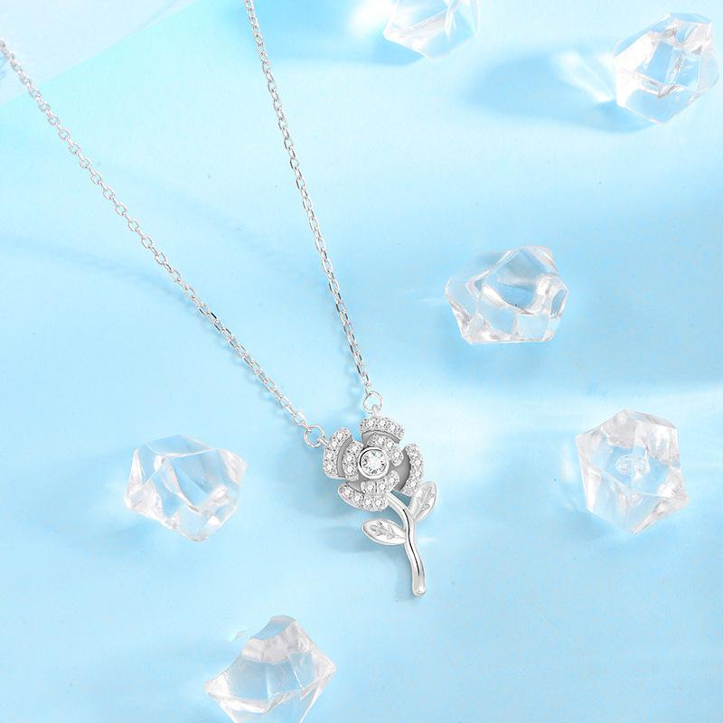 ネックレス レディース 925シルバー ローズモチーフ ファッション 鎖骨チェーン ジルコニア エレガント 上品 アクセサリー ギフト プレゼント 女性 彼女 妻 記念日 誕生日(4)