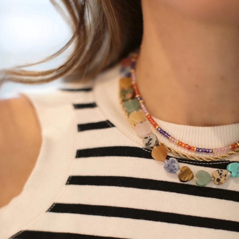 ネックレス レディース 高見え ジルコニア 鎖骨チェーン バロック風 チョーカー ハート モチーフ エレガント 電気メッキ加工 パール 水波チェーン オリーブグリーン 紫 橙 オレンジ マカロン 岩漿 レッド2