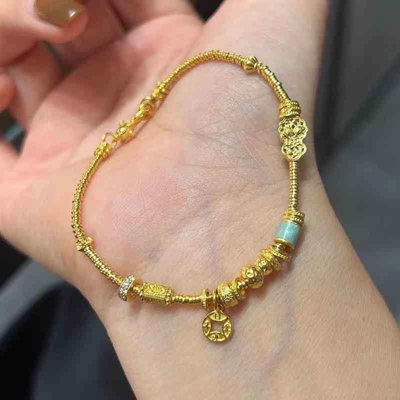 ブレスレット レディース ゴールドカラー サークル ランニング 手作り エレガント レトロ デザイン 手元 おしゃれ