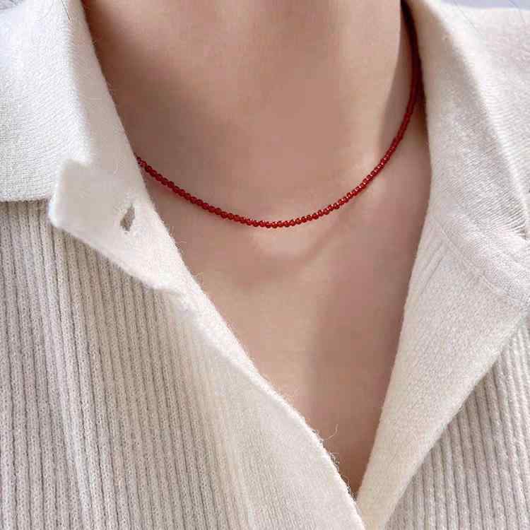 ネックレス レディース 淡水パール レッドアゲート ファッション チョーカー ミニマル ラグジュアリー 鎖骨チェーン 美白効果 天然石 赤瑪瑙 3mm O字チェーン ファッション 通勤2
