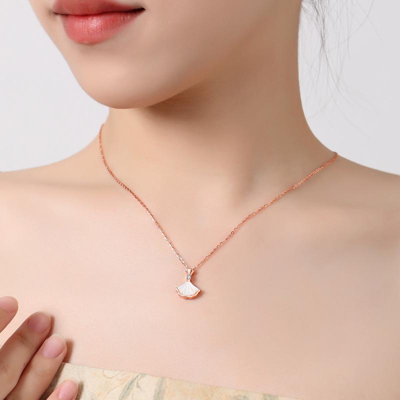 ネックレス レディース S925 シルバー 扇形 シェル スカート ペンダント チェーン おしゃれ かわいい シンプル 鎖骨 通勤 プレゼント ローズゴールド ホワイトゴールド