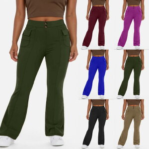 パンツ レディース 大きいサイズ 高腰 喇叭パンツ フレアパンツ カジュアル 通勤 美脚効果 ゆったり 体型カバー ブラック カーキ オリーブグリーン