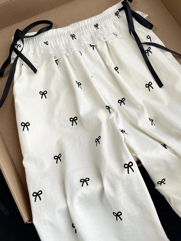 パンツ レディース 甘辛MIX レース 裾フリル ゆったり ワイドパンツ ストレートパンツ 高見え 無地 ポリエステル 通勤 きれいめ オフィスカジュアル