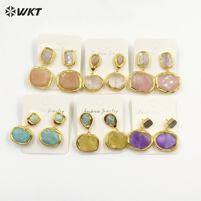 ピアス レディース 水滴形 ダブルリング 紫水晶 透明石英 通勤 ファッション 冷淡風