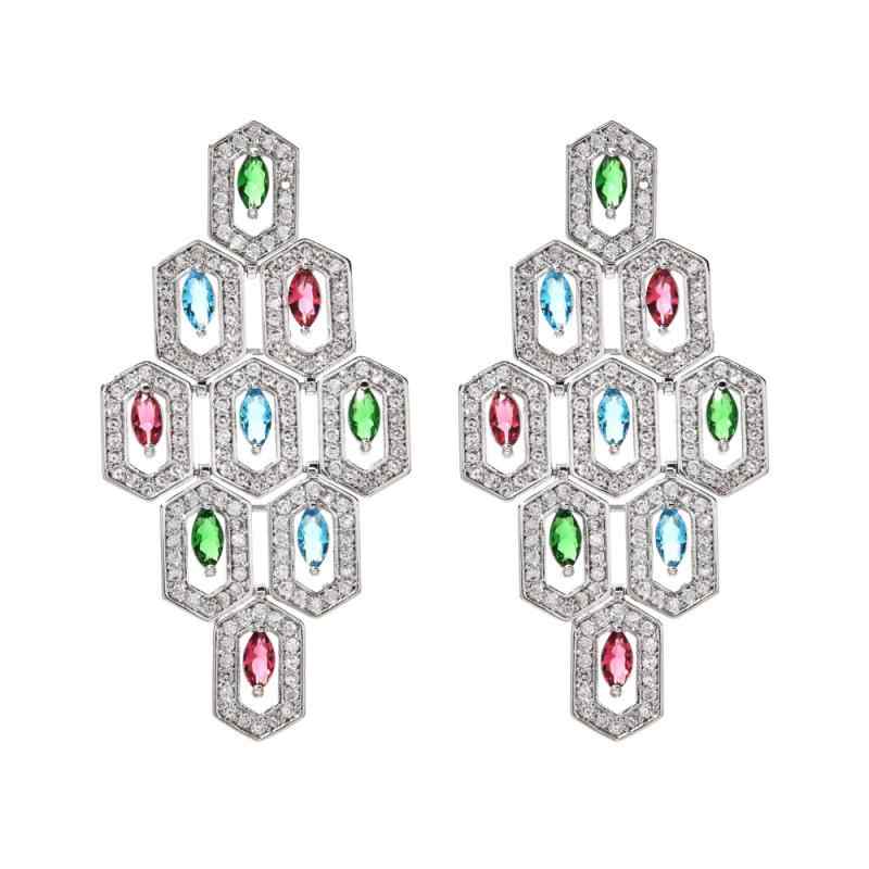 イヤリング レディース ジルコニア 菱形 レトロ 電気メッキ加工 結婚式 パーティー ギフト ホワイト カ..