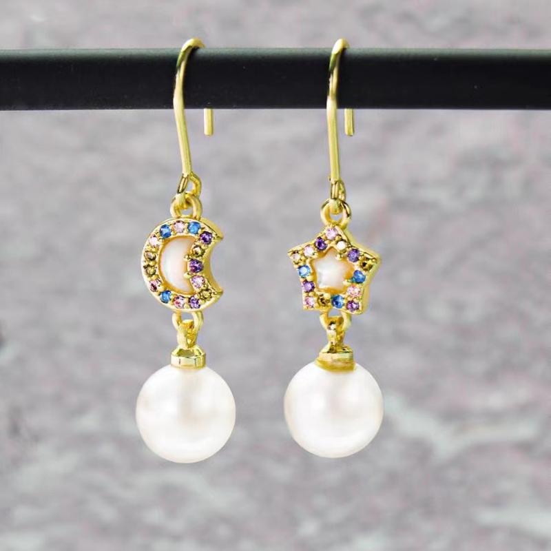 イヤリング レディース 星 月 パール S925 シルバー 電気メッキ加工 925銀 スター ムーン