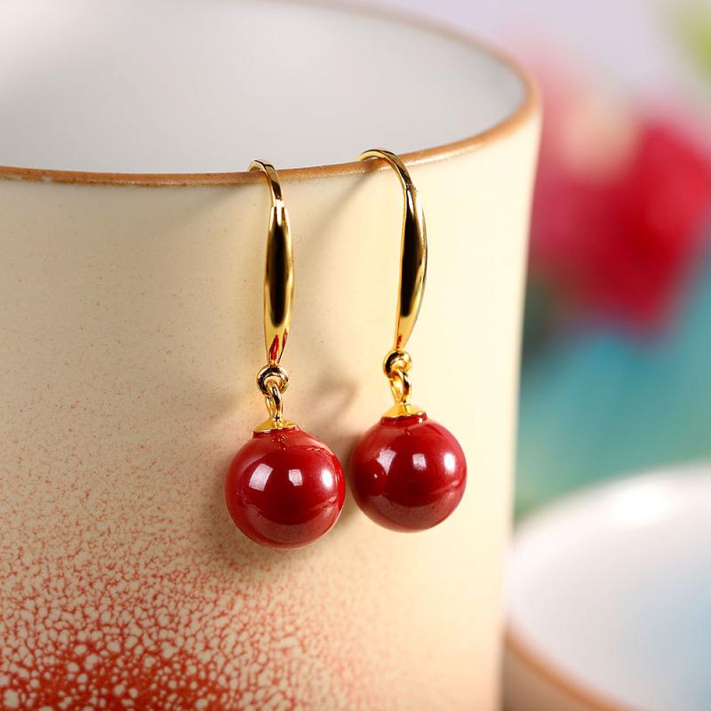 ピアス レディース S925 シルバー 鍍金 朱砂 再生辰砂 イヤリング 幾何学 通勤 ファッション アクセサリー