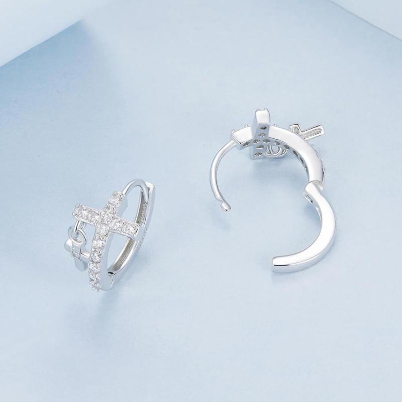 ピアス レディース S925 シルバー ジルコニア クロス 十字架 イヤリング 白金 上品 アクセサリー