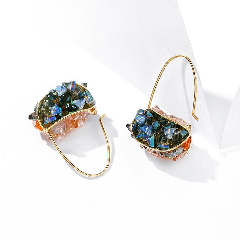 ピアス レディース 韓国風 シャンパンゴールド ブルー 水晶 幾何学 四角形 ゆれる 電気メッキ加工 アクセサリー(4)