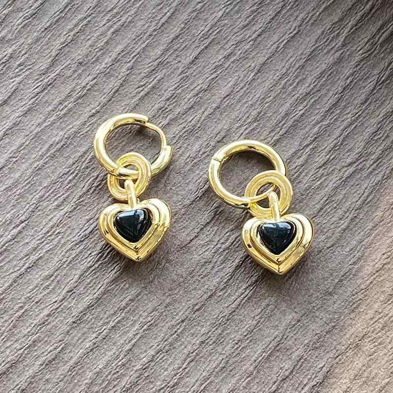 ネックレス & ピアス レディース 法式 レトロ 黒瑪瑙 ハート リング 電気メッキ加工 ファッション 通勤 アクセサリー