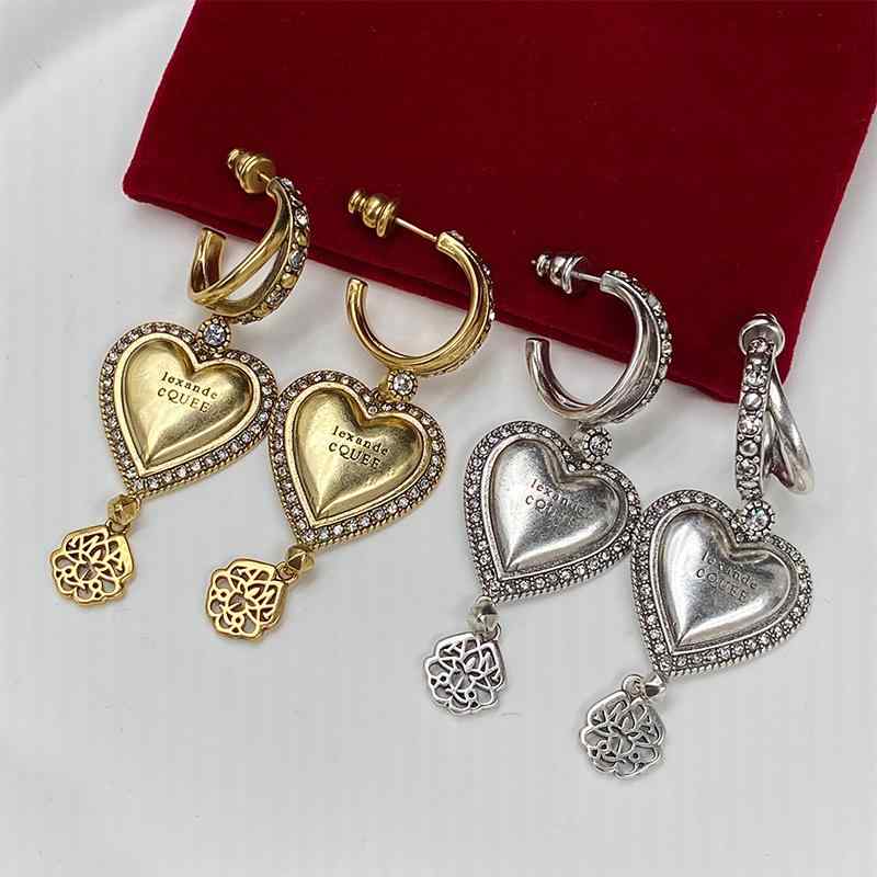 イヤリング レディース ハート型 ヨーロッパ風 レトロ調 ドリル飾り メタル 中空デザイン ロングタイプ..