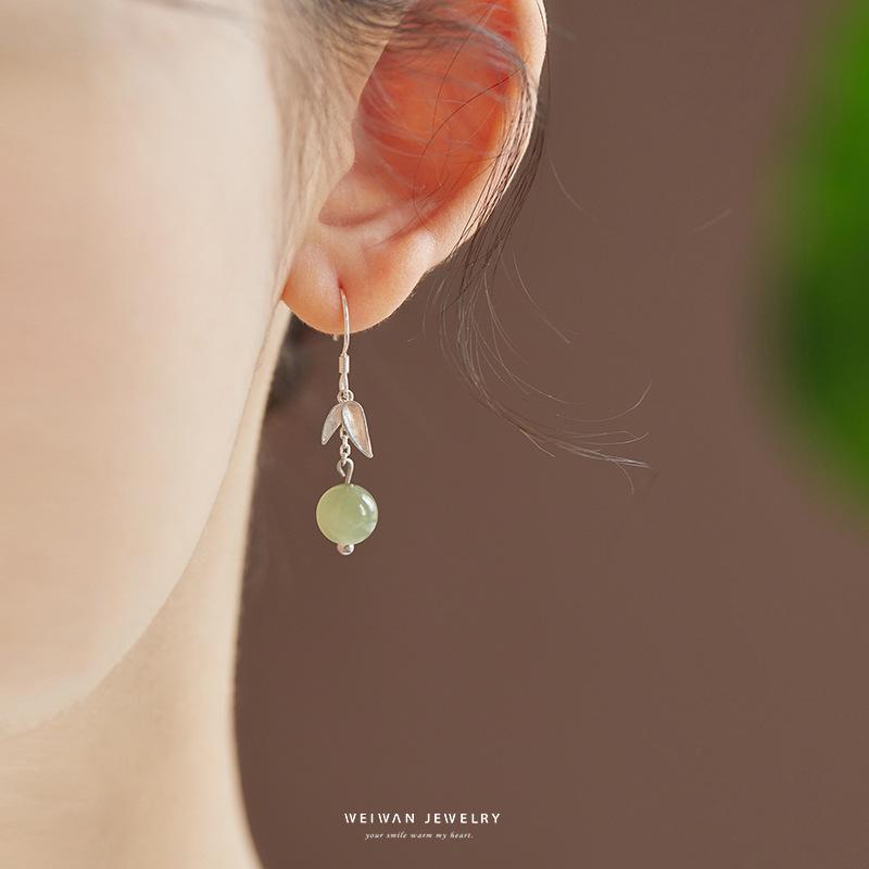 イヤリング レディース 和田玉 925シルバー 竹 リーフ モチーフ 古風 新中式 レトロ 宮廷風 アクセサリ..