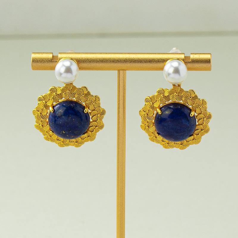 ピアス レディース 925 シルバー レトロ 青色 青金石 イヤリング 小さめ 高級感 アクセサリー ブルー ..