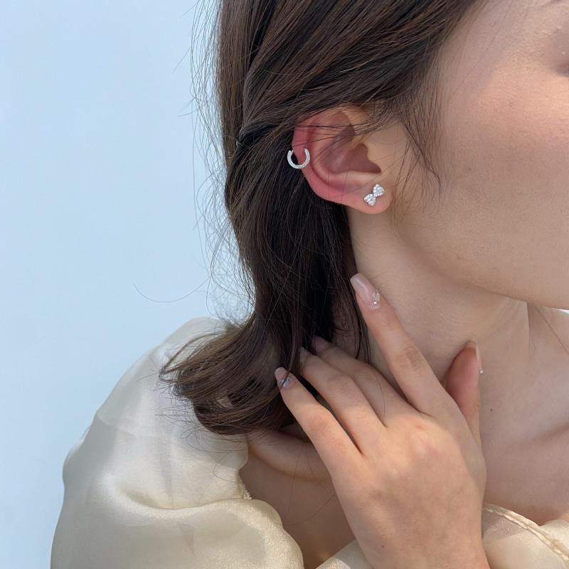 ピアス レディース シルバー925 蝶結び サークル イヤリング 小さめ 個性的 トレンド 白金色 電気メッキ加工 3点セット