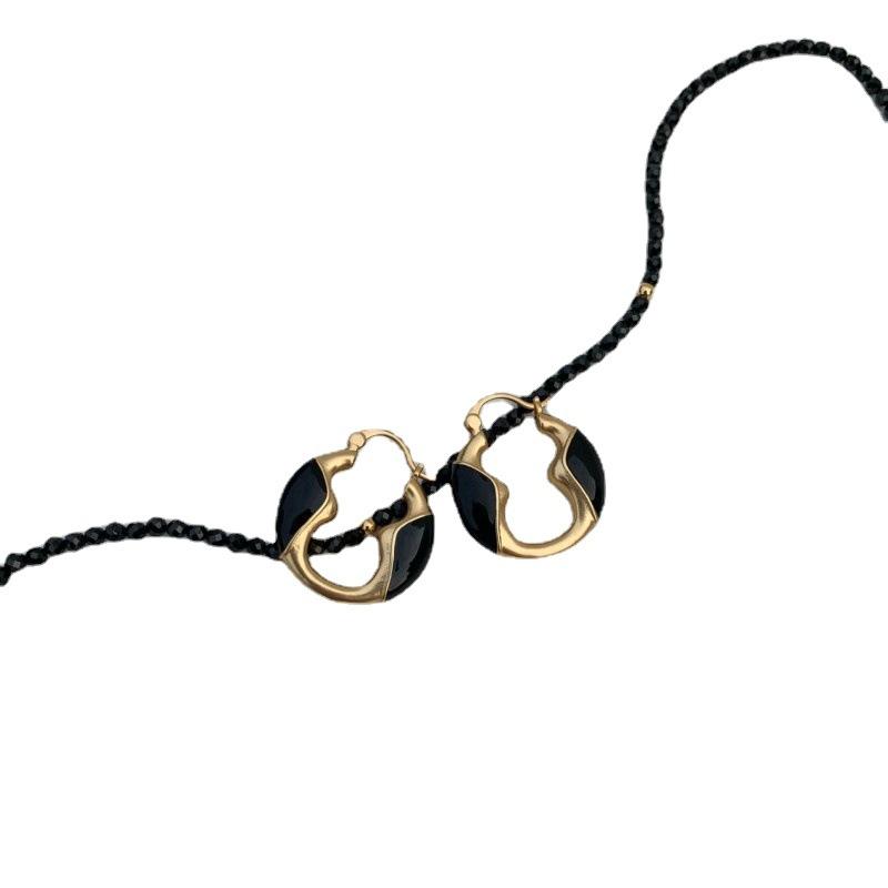 ピアス レディース ブラック ゴールド 円形 幾何学模様 通勤 エレガント ヴィンテージ 銅製 ファッショ..