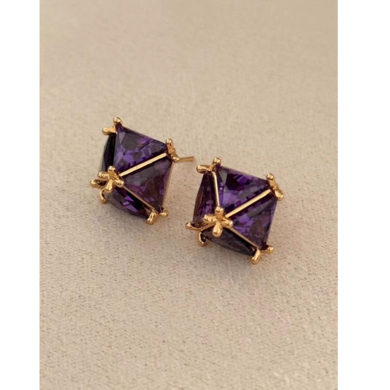 ピアス レディース 紫色 ストーン 幾何学 立体 モチーフ ファッション シンプル 電気メッキ加工 通勤