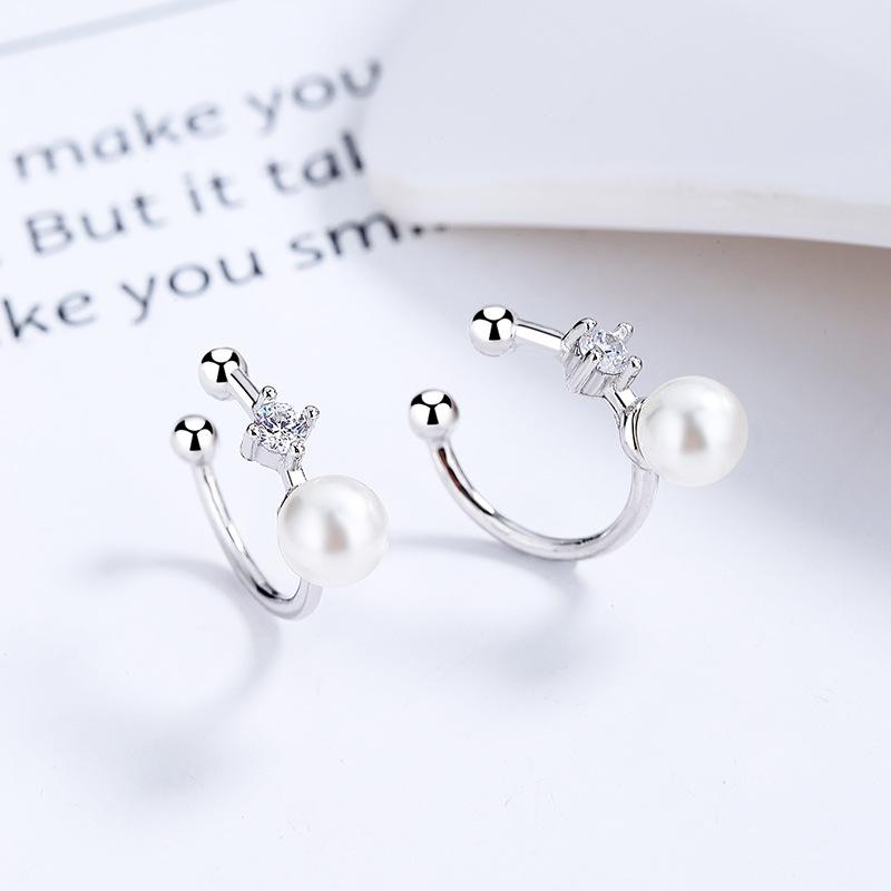 イヤリング レディース シルバー925 パール 小ぶり イヤーカフ 電気メッキ加工 ノンホールピアス 幾何..