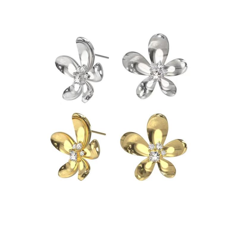 ピアス レディース 小さめ 花柄 フラワー ジルコニア シルバー925 電気メッキ加工 ゴールド 田園風 個性派(4)