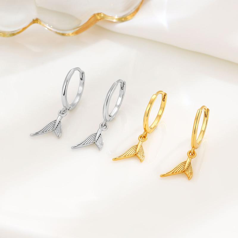 ピアス レディース シルバー925 魚の尾 フィッシュテール イヤリング フープピアス 電気メッキ加工 ト..