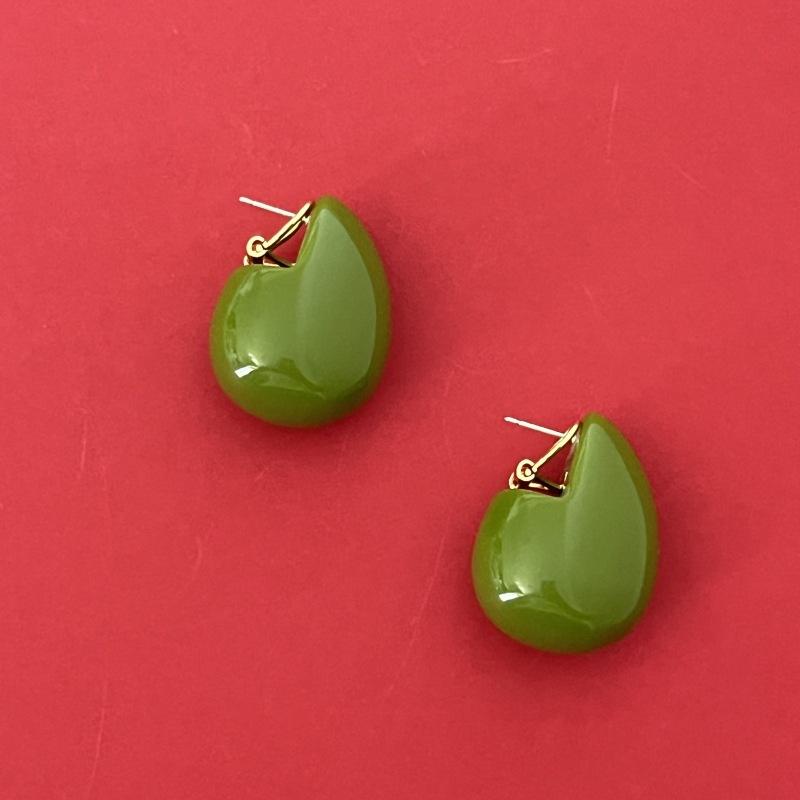 イヤリング レディース 樹脂製 アボカドグリーン 幾何学模様 ドロップ型 電気メッキ加工 個性的 INS風 ..