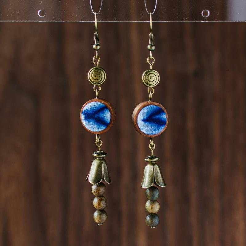 ピアス レディース ウッド エスニック ボヘミアン 幾何学模様 テクスチャ アンティークブロンズ(4)