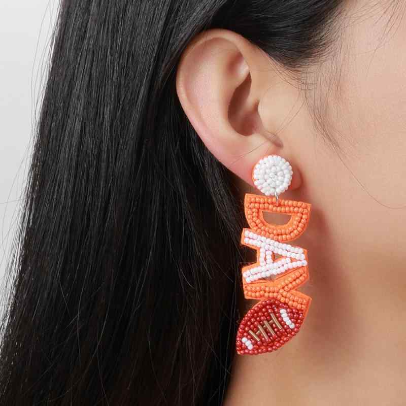 ピアス レディース 秋冬 スポーツ風 通勤 布製 手作り ビーズ アルファベット 幾何学模様 オレンジ色 ..